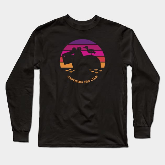 Retro Sunset Capybara Fan Club Long Sleeve T-Shirt by Archie & Ainslie